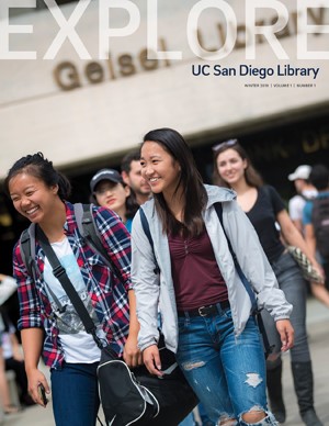 Explore magazine cover featuring happy students leaving Geisel Library